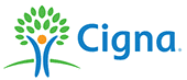 The Cigna logo—displaying a green-leaved tree with an orange center and the blue "Cigna" text—symbolizes the comprehensive orthodontic insurance plans available at Elara Orthodontics in Richmond or Houston, TX.
