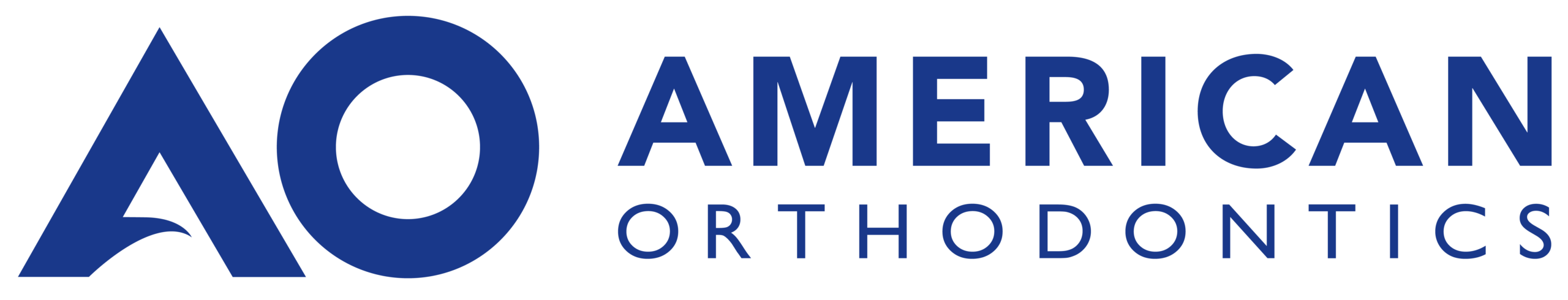 Logo with large blue "AO" initials and bold lettering, representing Elara Orthodontics in Richmond or Houston, TX.