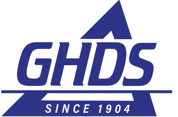 The blue GHDS logo for Elara Orthodontics in Richmond or Houston, TX, features large triangles and "SINCE 1904" beneath.