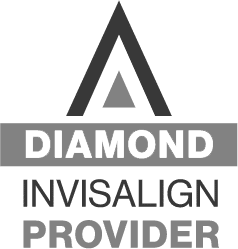 Black and grey logo featuring a triangle and bold "Diamond Invisalign Provider" text for Elara Orthodontics in Richmond or Houston, TX.